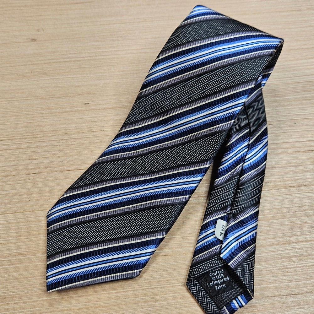 JZ Richards Necktie Mens Blue Striped Silk Herringbone Business‎ Formal NEW